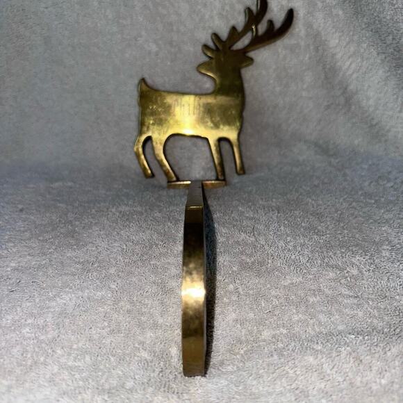 Vintage Solid Brass Reindeer Silhouette Christmas Stocking Hanger Etched Philip - Picture 2 of 8